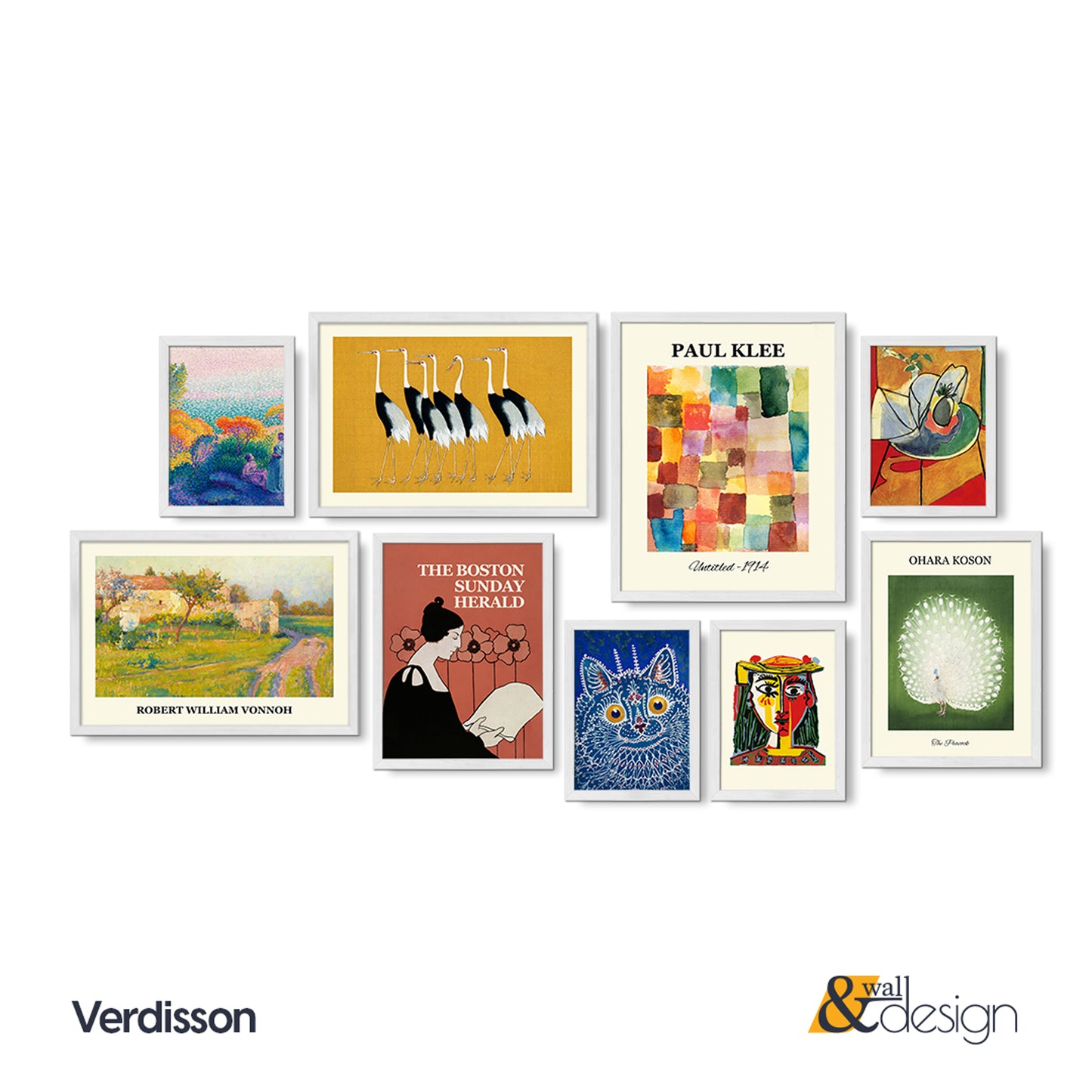 Verdisson Art Gallery Wall Set of 9 Pieces - Mixed Masterpieces (Klee, Koson, Vonnoh, Cranes, Portrait)