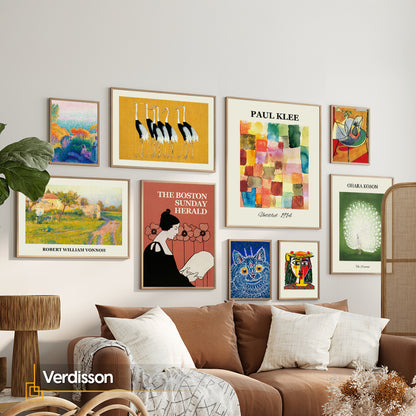 Verdisson Art Gallery Wall Set of 9 Pieces - Mixed Masterpieces (Klee, Koson, Vonnoh, Cranes, Portrait)