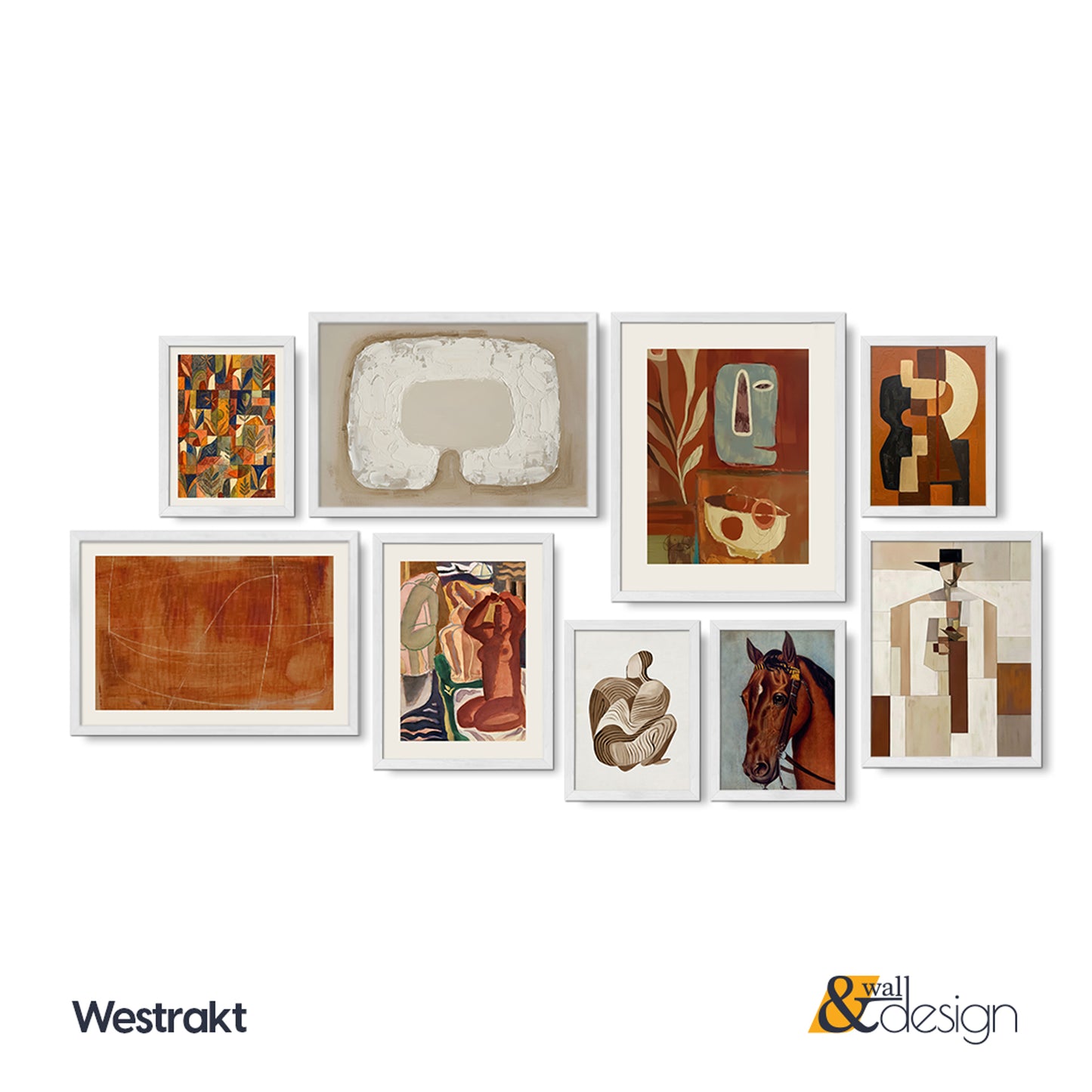 Westrakt Curated Framed Wall Art Gallery Set - 9 Mid-Century & Abstract Prints