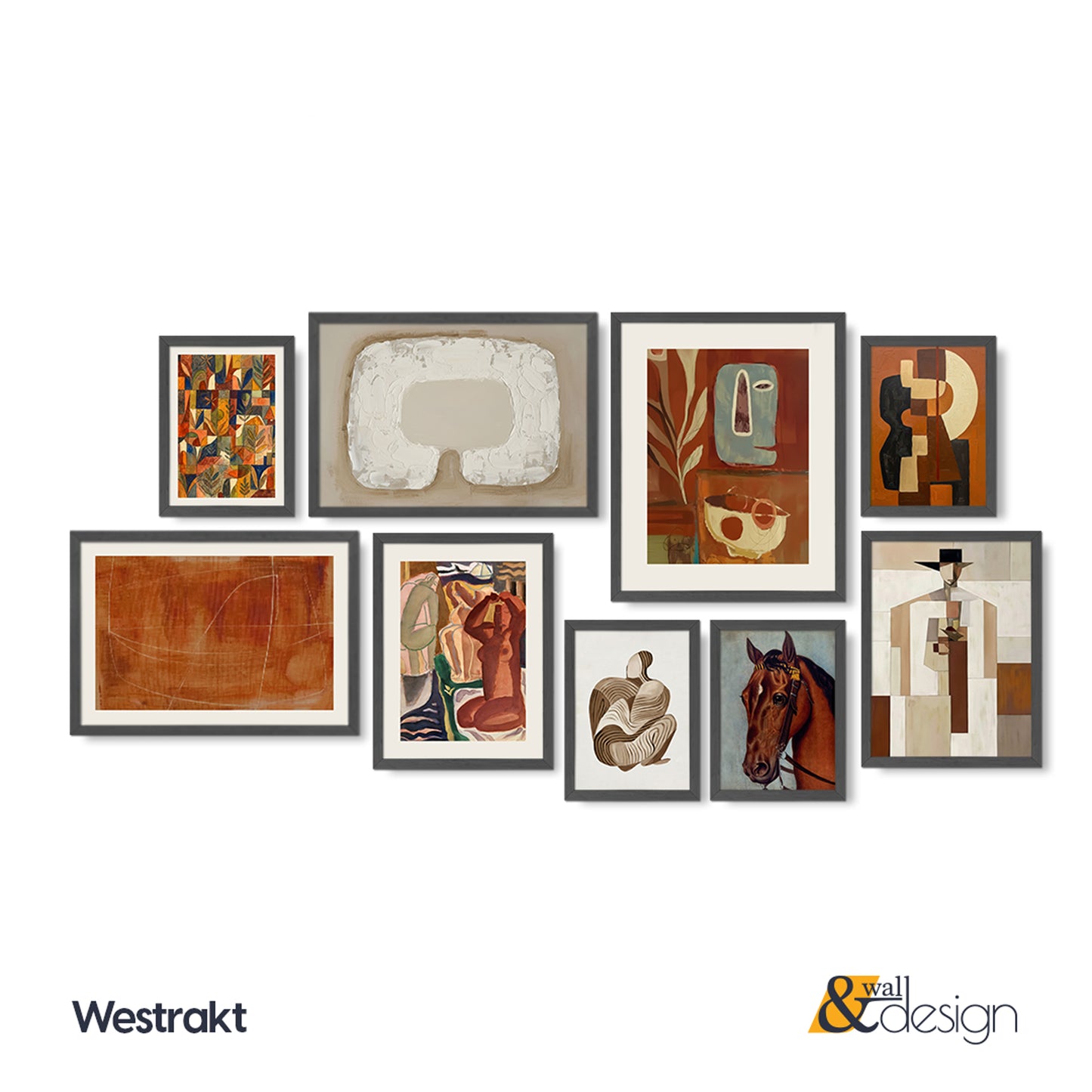 Westrakt Curated Framed Wall Art Gallery Set - 9 Mid-Century & Abstract Prints