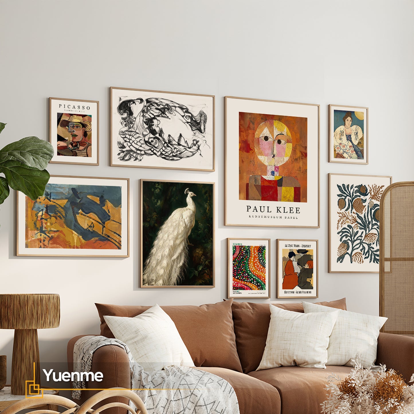 Burnt Orange Gallery Wall Set with Eclectic Curated Wall Art Prints Bundle, Ready to Hang Organic Modern Living Room Wall Decor