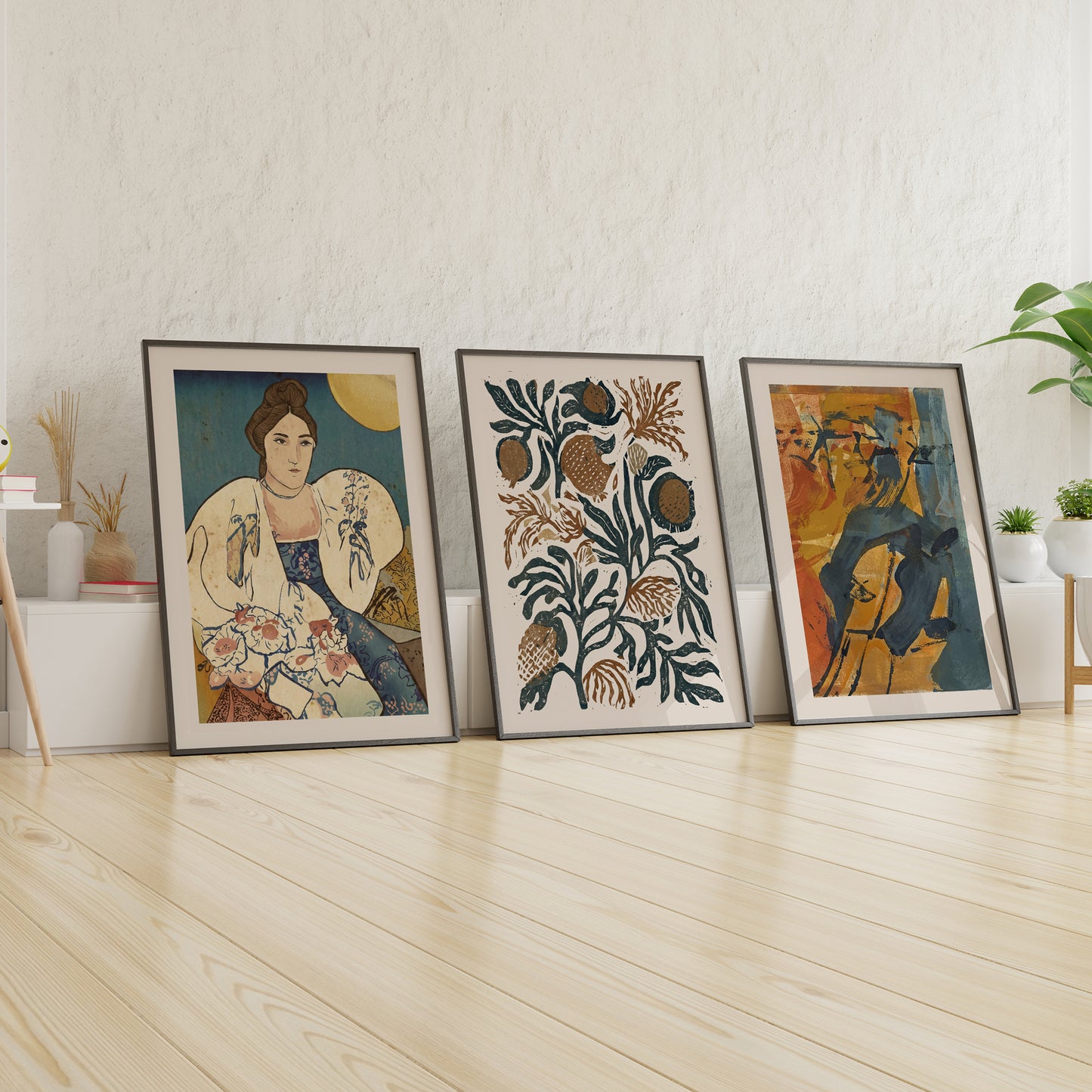 Burnt Orange Gallery Wall Set with Eclectic Curated Wall Art Prints Bundle, Ready to Hang Organic Modern Living Room Wall Decor