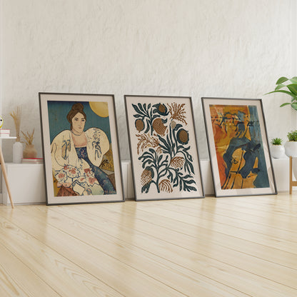 Burnt Orange Gallery Wall Set with Eclectic Curated Wall Art Prints Bundle, Ready to Hang Organic Modern Living Room Wall Decor