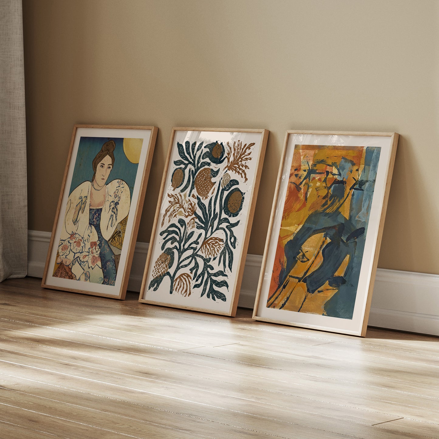 Burnt Orange Gallery Wall Set with Eclectic Curated Wall Art Prints Bundle, Ready to Hang Organic Modern Living Room Wall Decor