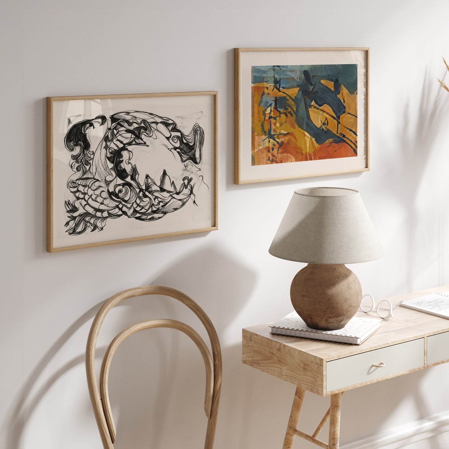 Burnt Orange Gallery Wall Set with Eclectic Curated Wall Art Prints Bundle, Ready to Hang Organic Modern Living Room Wall Decor
