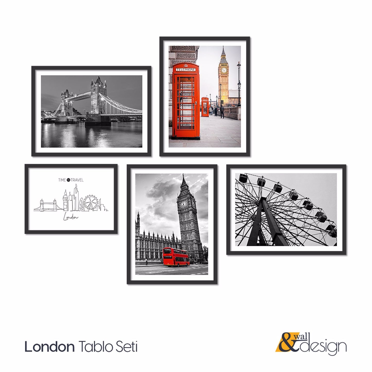 London City Wall Art Set of 5 FRAMED Red Phone Box Framed  Prints London Architecture Framed Prints London Cityscape Poster Framed