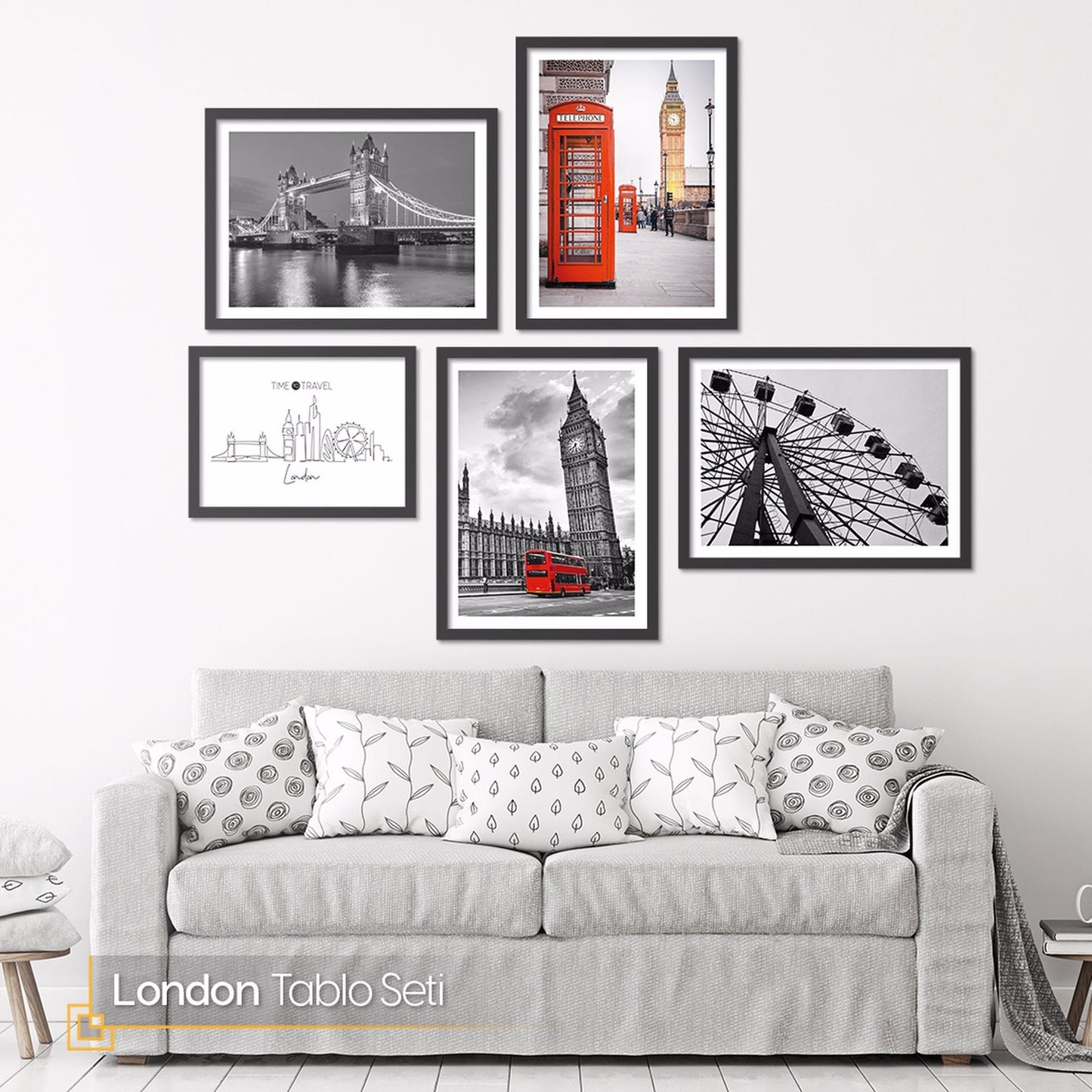 London City Wall Art Set of 5 FRAMED Red Phone Box Framed  Prints London Architecture Framed Prints London Cityscape Poster Framed