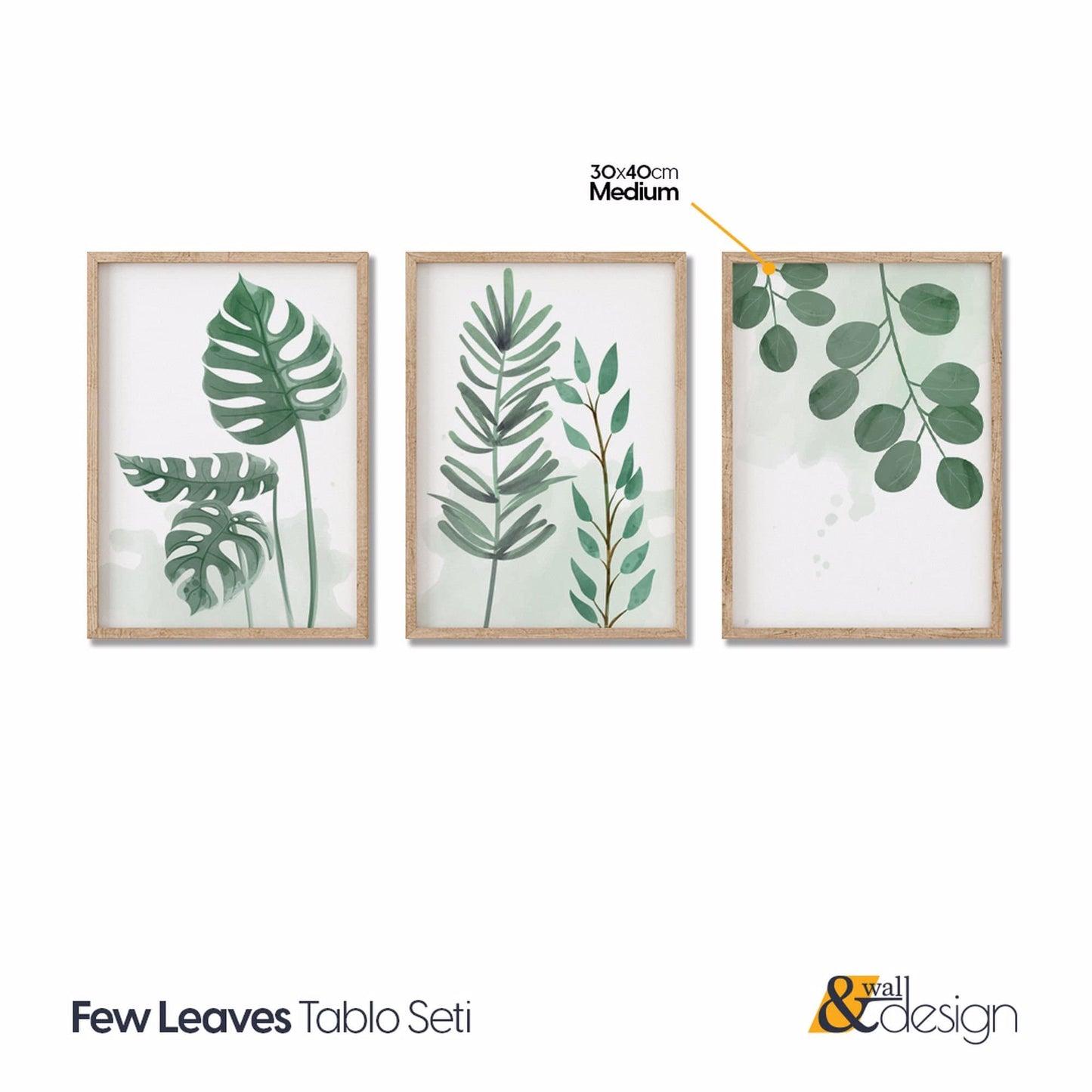 Few Leaves 3 Pieces Watercolor Botanical FRAMED Wall Art