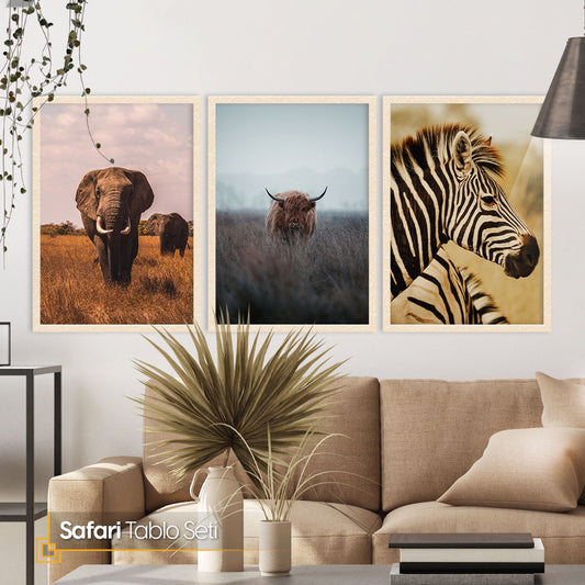 Safari 3 Pieces FRAMED Safari Animals Wall Art Set