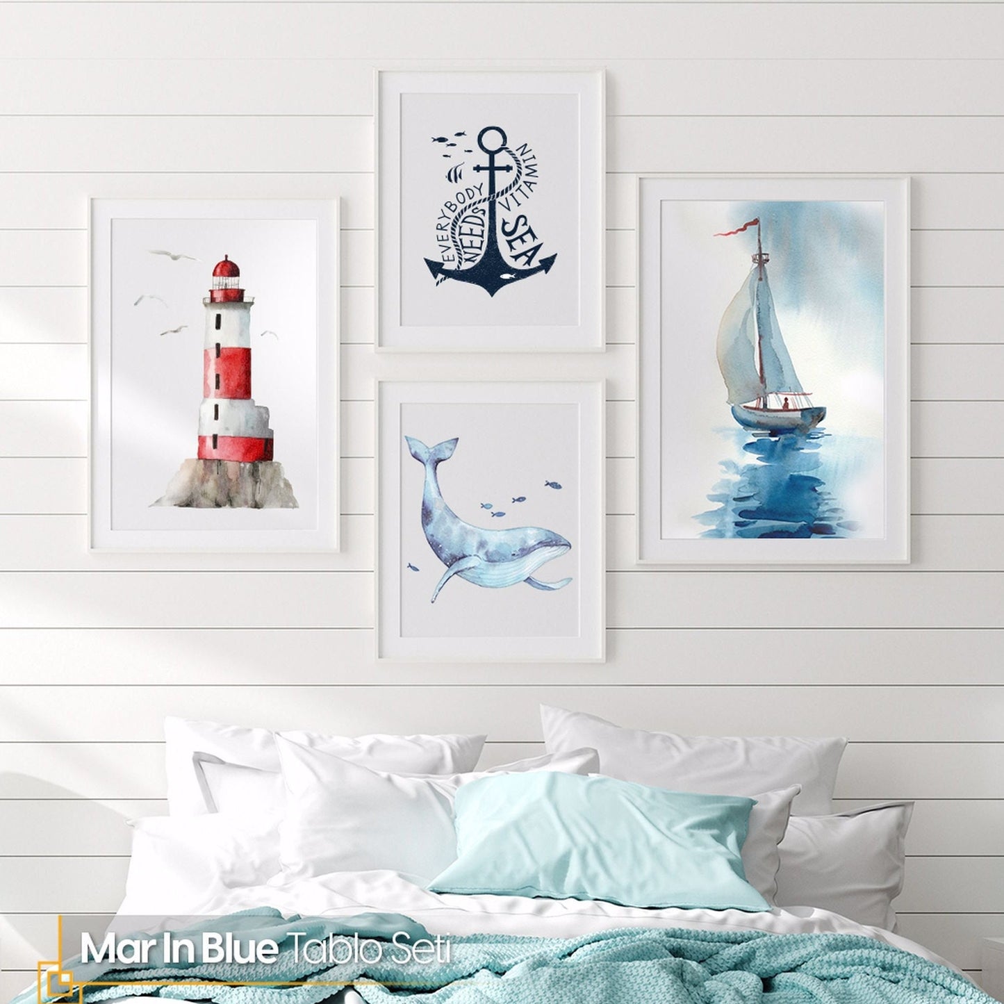 Mar in Blue - Nautical Wall Art Set of 4 Pieces FRAMED