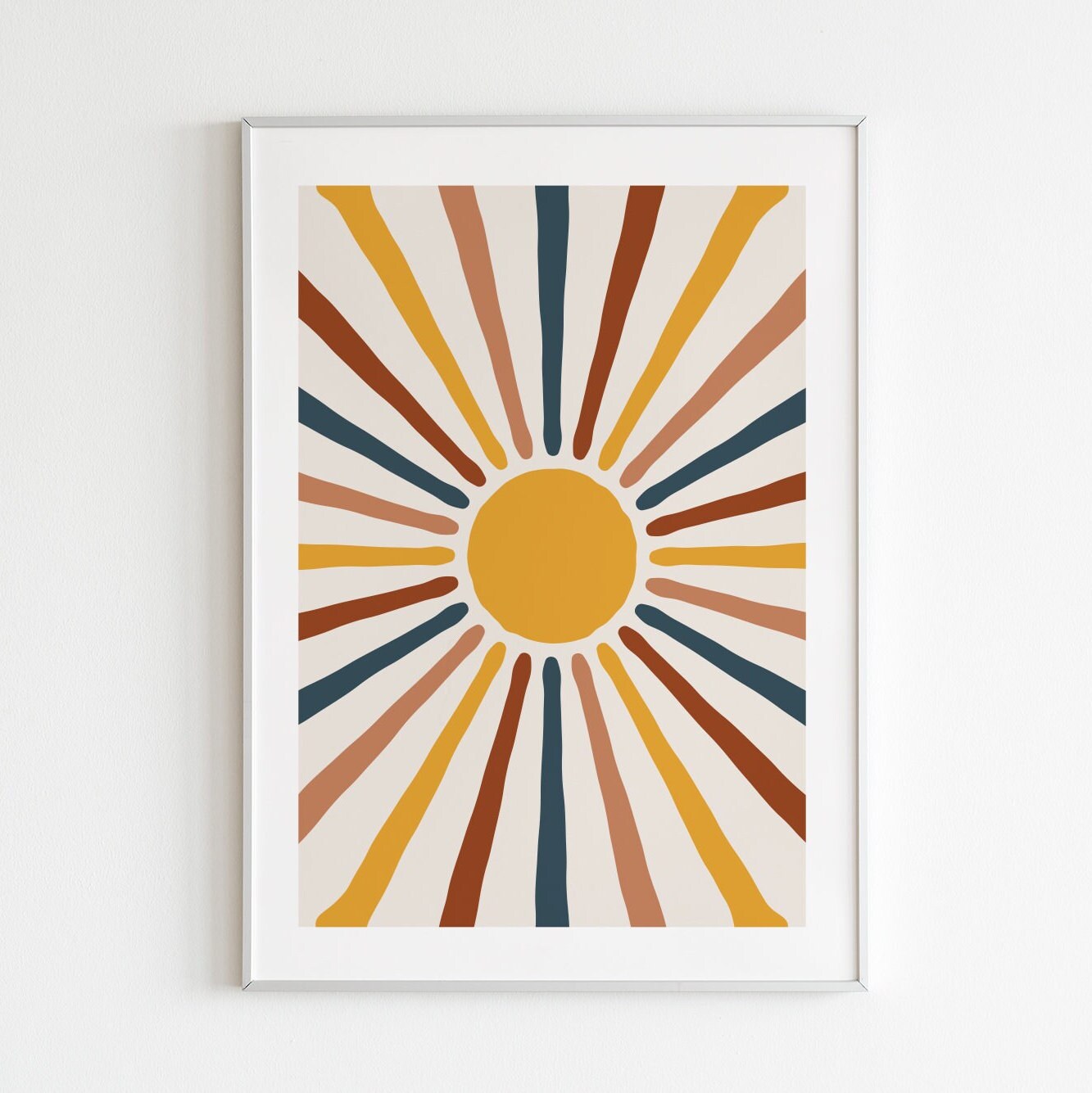 Mid-Century FRAMED Wall Art Set of 5 Woman Line Art Framed Large Framed Print Set of 5 Abstract Sun Print  Terracotta Yellow Wall Art