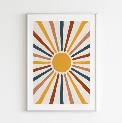 Sun Face - Mid-Century FRAMED Wall Art Set of 5 Pieces