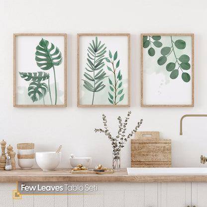 Few Leaves 3 Pieces Watercolor Botanical FRAMED Wall Art