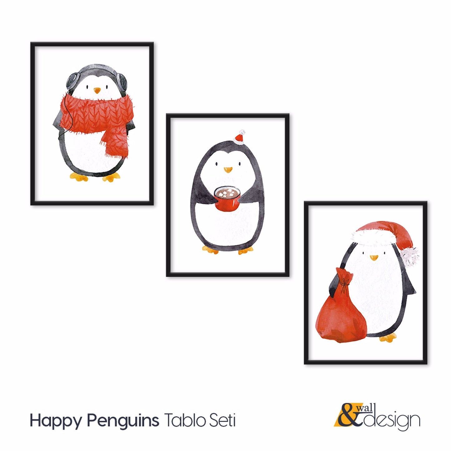 Penguin Framed Nursery Wall Art, Nursery Wall Decor, Kids Room Wall Art for Girl, Nursery Wall Art for Boy, Nursery  Animal Print Set of 3