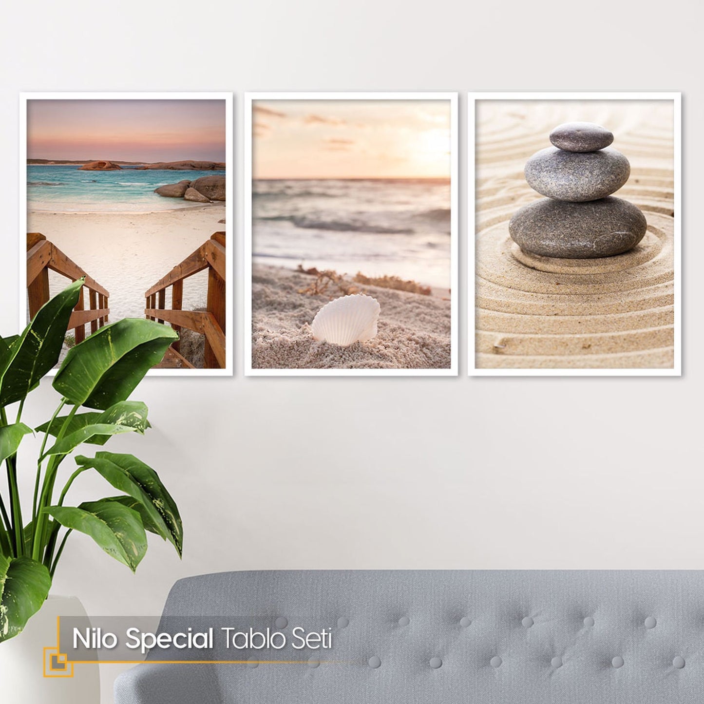 FRAMED Art Set of 3 Ocean Print Large Beach Wall Gallery Art Print Set Summerhouse Wall Art Coastal Framed Art Print  Housewarming Gift