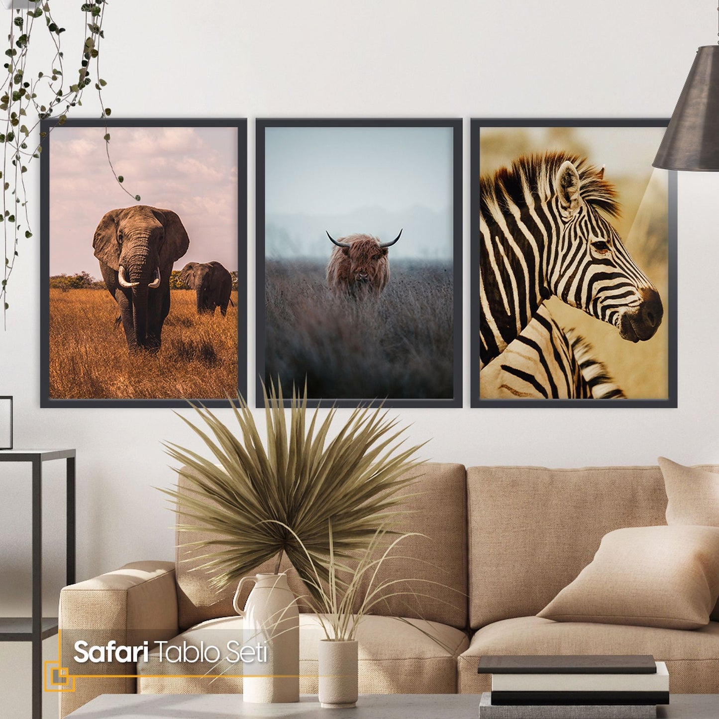 Safari 3 Pieces FRAMED Safari Animals Wall Art Set