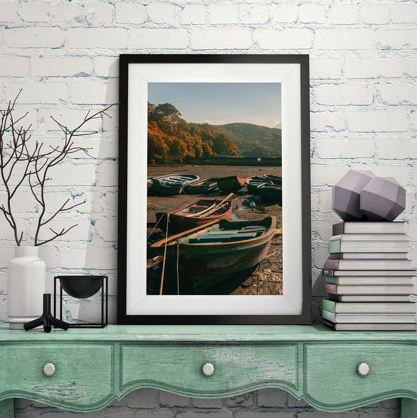 FRAMED Nature Gallery Wall Art Set of 4  Mountain Prints Lake Poster Set Framed Lake Picture Mountain Picture Nature Forest Poster Set