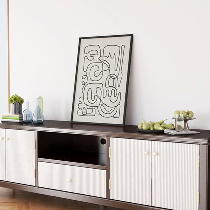 Seeroglyph - 6 Pieces Mid-Century Wall Art Set Wooden FRAMED