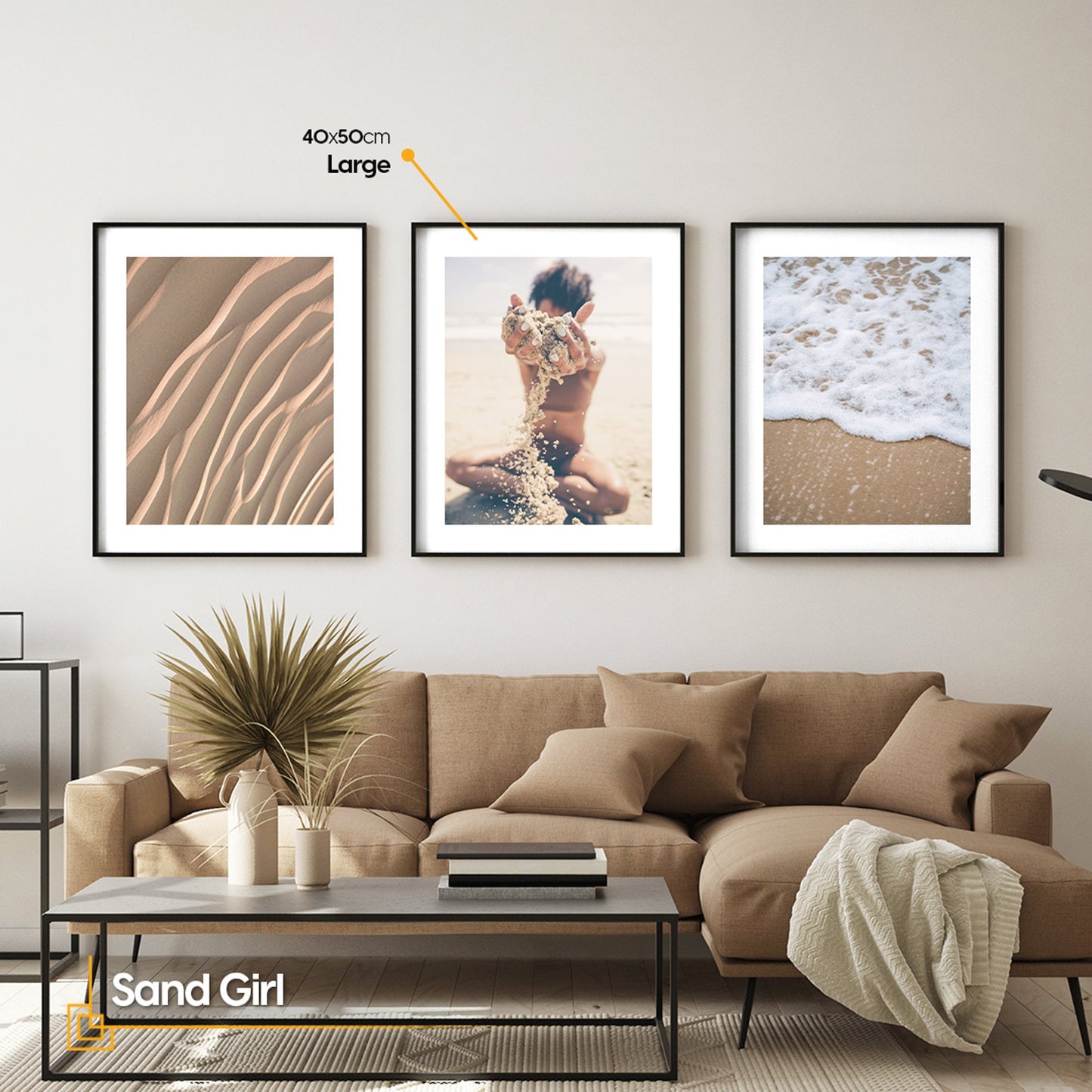 Modern Coastal Gallery Wall Art FRAMED Set of 3  Beige Sand Large Wall Art Set Ocean Wall Print Frame Set Framed Summer Art Print Set