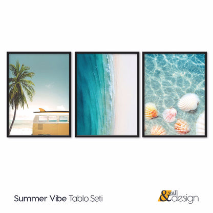 Summer Vibe - Wooden FRAMED Ocean Poster Set of 3 Pieces
