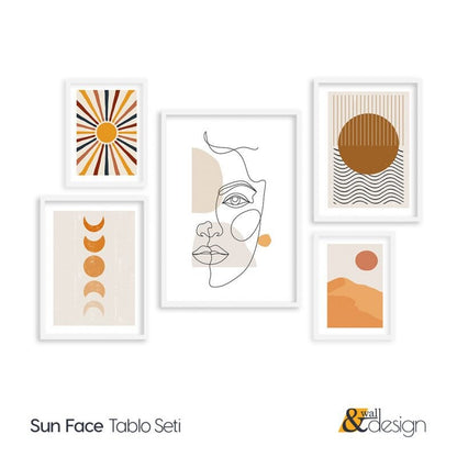 Sun Face - Mid-Century FRAMED Wall Art Set of 5 Pieces