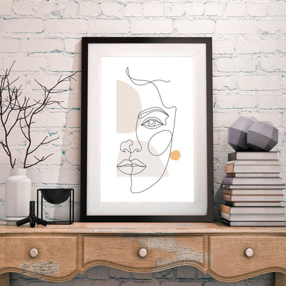 Sun Face - Mid-Century FRAMED Wall Art Set of 5 Pieces