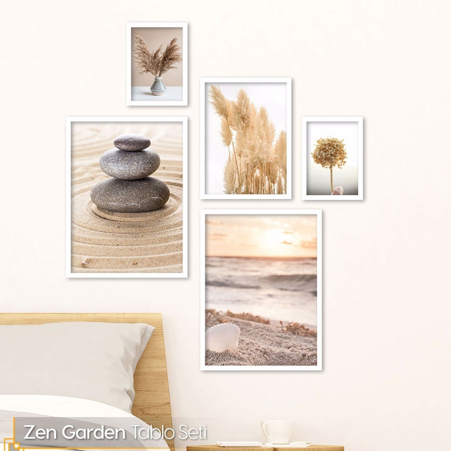 FRAMED Boho Gallery Print Art Set of 5  Coastal Pampas Prints Neutral gallery wall art  Boho Modern Gallery Prints Framed Gift for Home