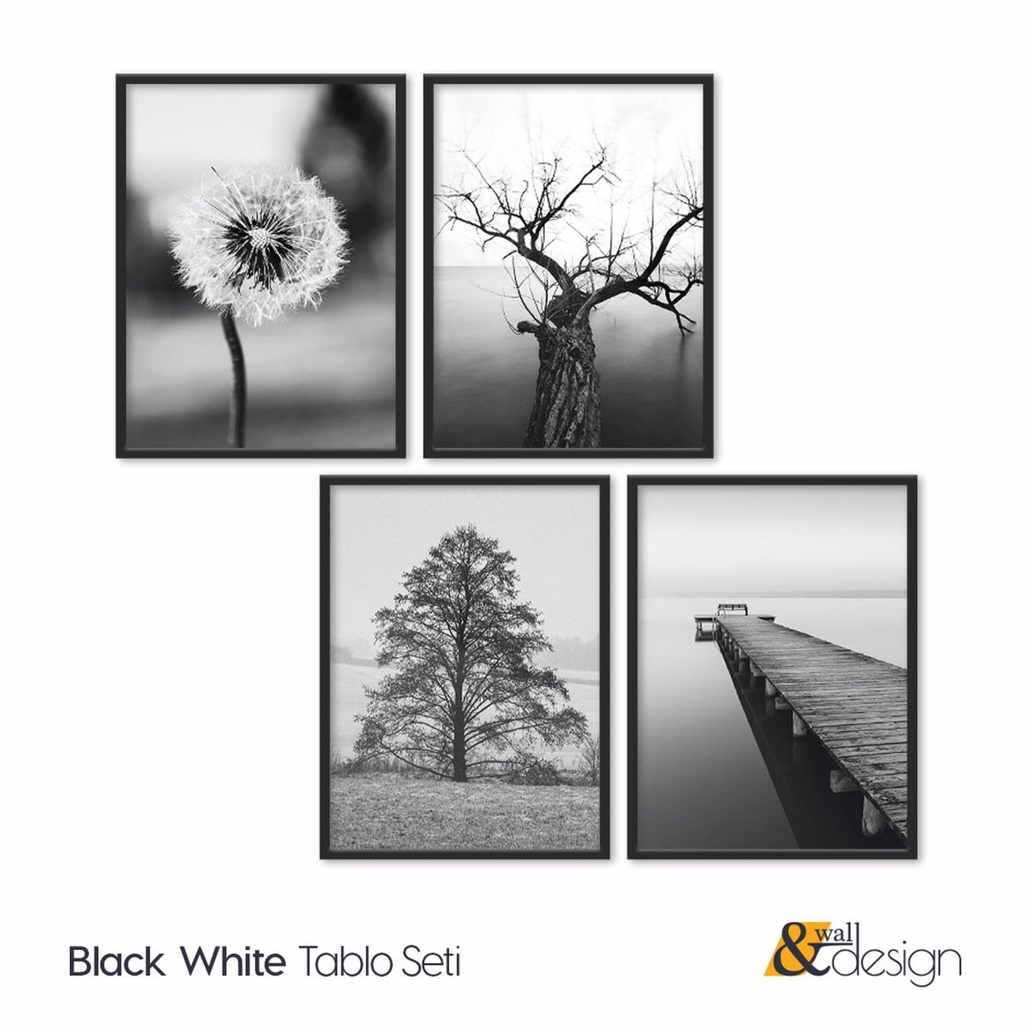 Black White - 4 Pieces Wooden Framed Landscape Wall Gallery Set