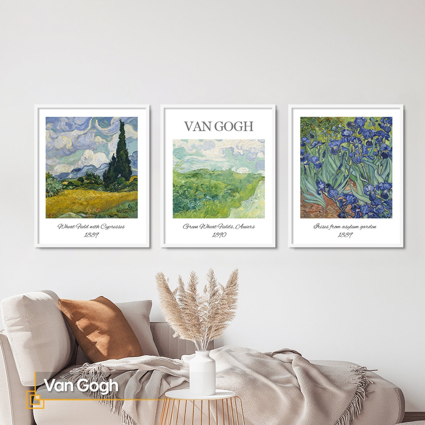 FRAMED Van GOGH Wall Art Print Set of 3 Van GOGH Exhibition Posters Framed Museum Gallery Wall Print Set Framed Gallery Wall Art Frame