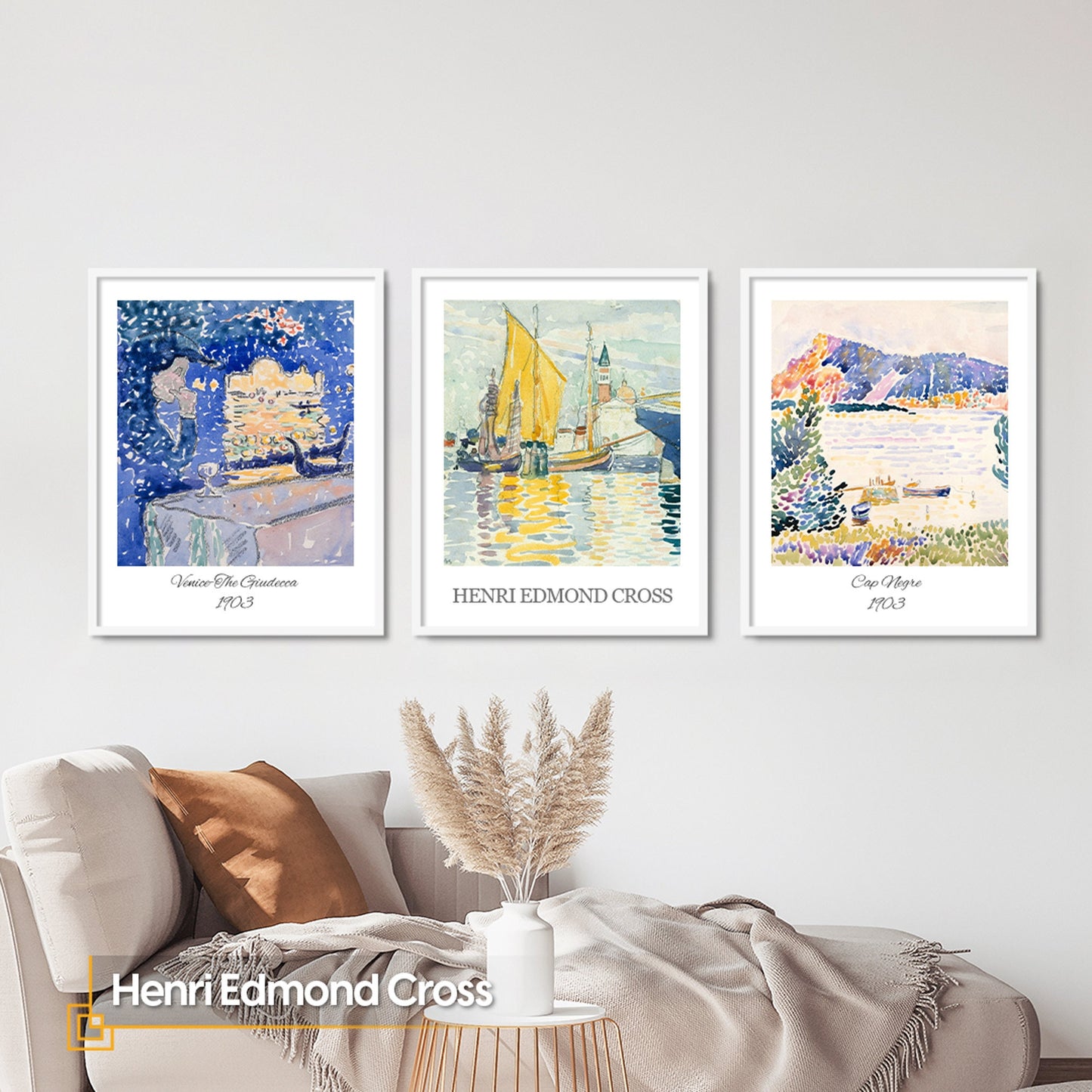 FRAMED Henri Edmond Cross Wall Art Print Set of 3 Henri EDMOND Exhibition Posters Framed Henri EDMOND Museum Gallery Wall Print Set Framed