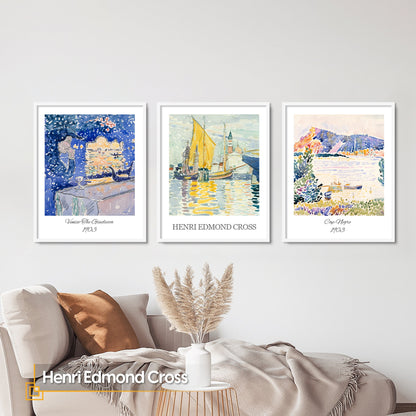 Henri Edmond Cross - Wooden Framed Wall Art Print Set of 3 Henri EDMOND