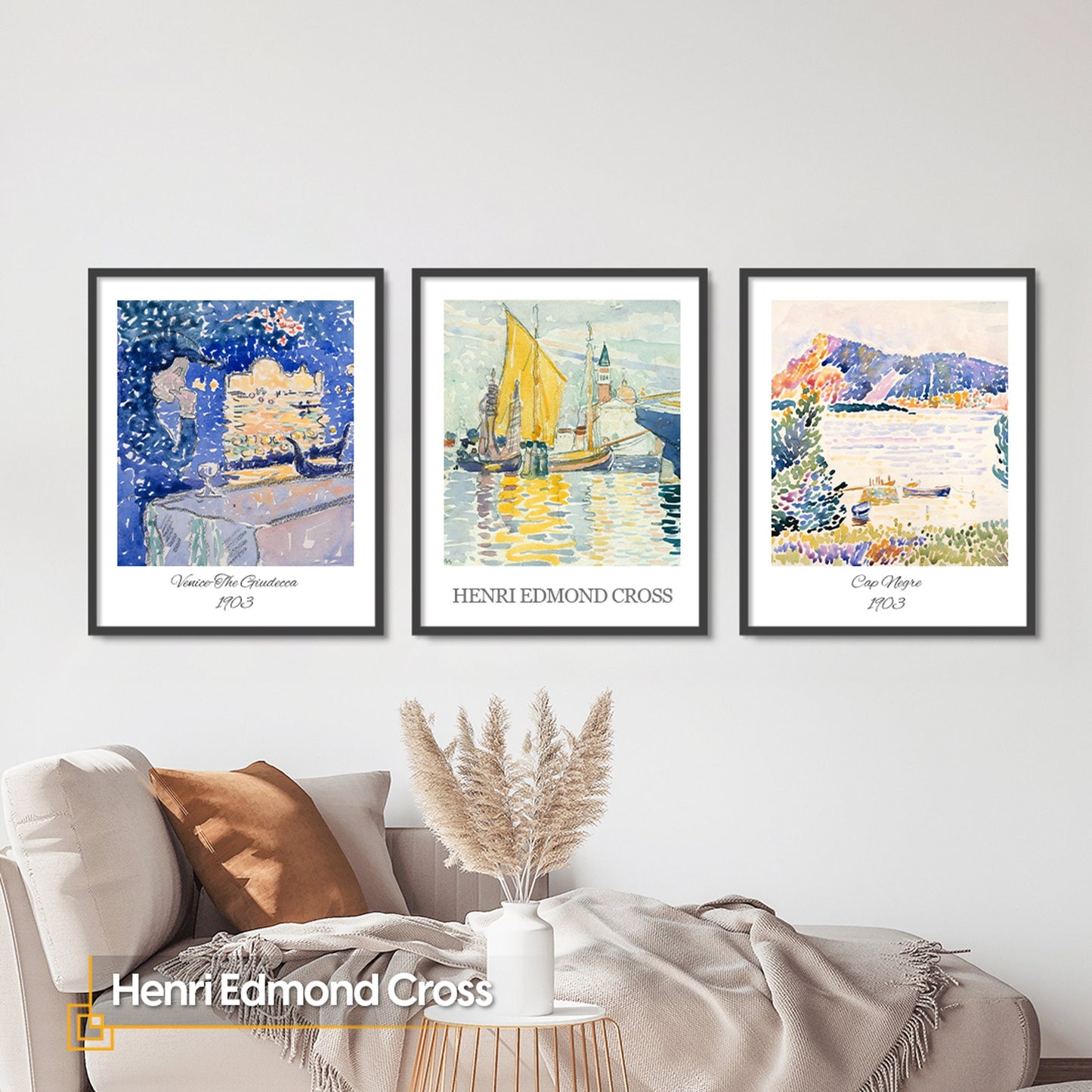 FRAMED Henri Edmond Cross Wall Art Print Set of 3 Henri EDMOND Exhibition Posters Framed Henri EDMOND Museum Gallery Wall Print Set Framed