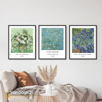 Van GOGH 2 - Van Gogh Flowers Wooden Framed Gallery Wall Set of 3 Pieces