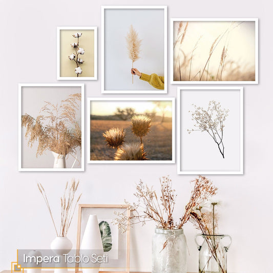 FRAMED boho decor Gallery wall set Floral wall art Boho gallery wall set framed Pampas grass Dried flower print, Landscape wall art