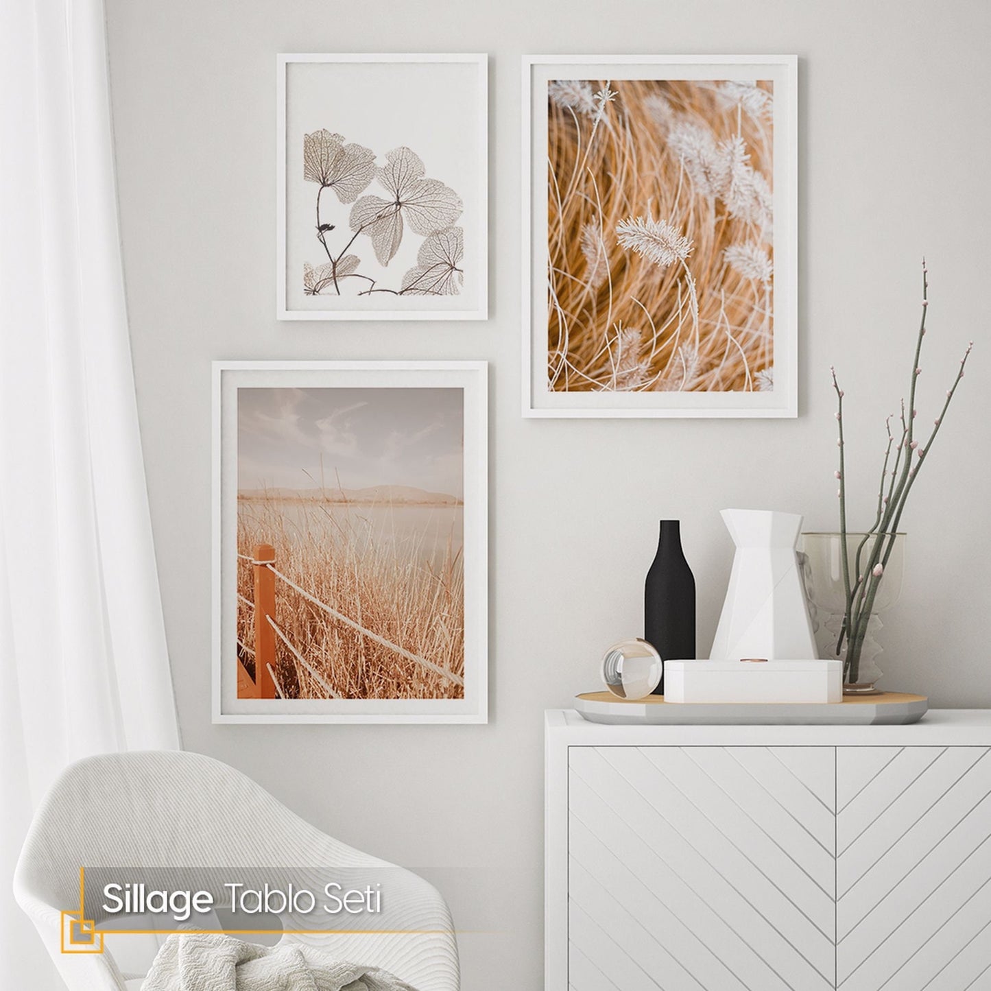 Sillage 3 Pieces Pampas Grass Prints FRAMED Wall Art Set