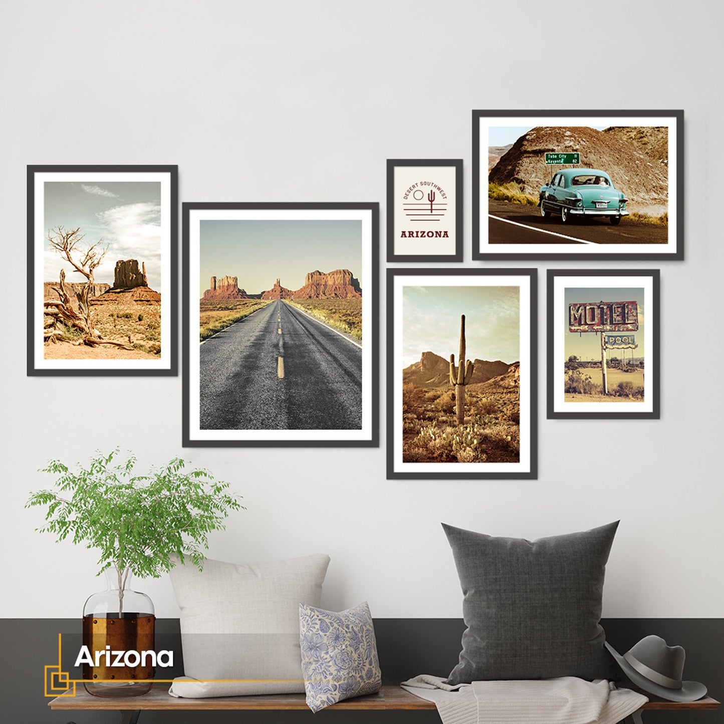 FRAMED Art Print Set of 6 Arizona Desert Gallery Wall Art Arizona Framed Poster Desert Framed Prints Boho - Southwestern Travel Wall Art