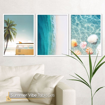 Summer Vibe - Wooden FRAMED Ocean Poster Set of 3 Pieces