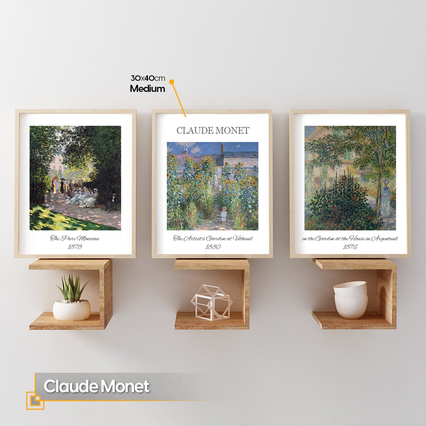 Claude Monet Prints FRAMED 3 Piece Wall Art Monet Framed Poster Set Gallery Wall Set Coastal Print Set Museum Poster Wooden Framed