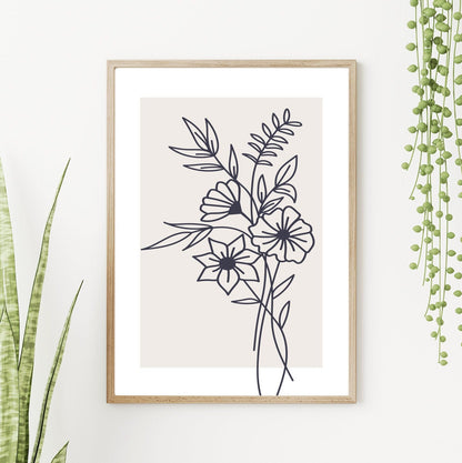 Liner Flower - Flower Line Art Set FRAMED Print Set of 3 Pieces