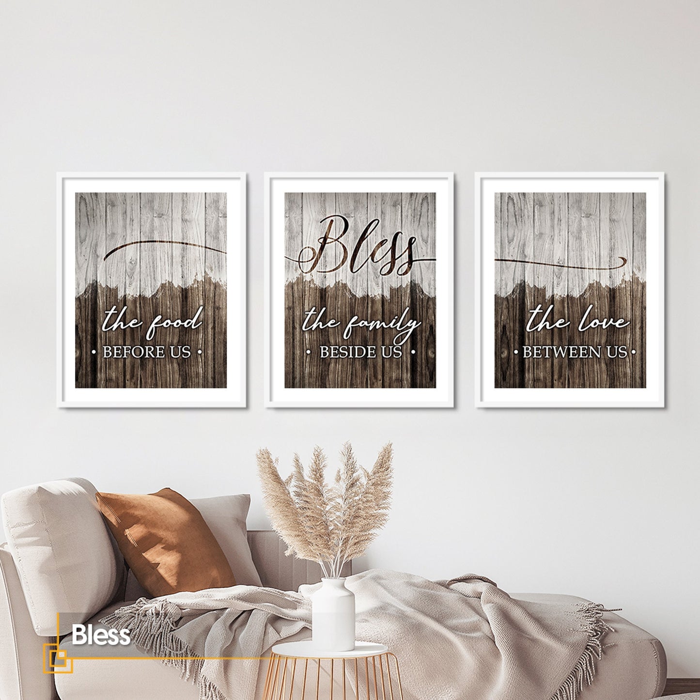 Bless FRAMED Print Set of 3 Rustic Wall Art Gallery Wall Set Framed Wall Art Home Artwork Decoration for Living RoomBedroom