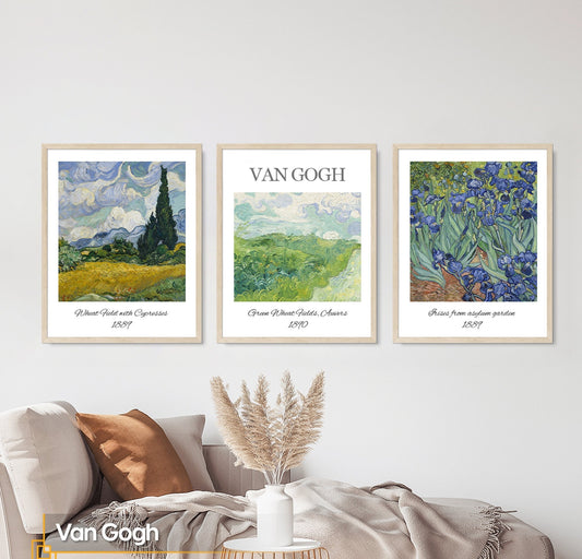 FRAMED Van GOGH Wall Art Print Set of 3 Van GOGH Exhibition Posters Framed Museum Gallery Wall Print Set Framed Gallery Wall Art Frame