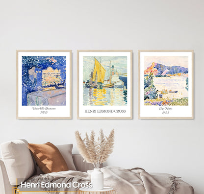 Henri Edmond Cross - Wooden Framed Wall Art Print Set of 3 Henri EDMOND