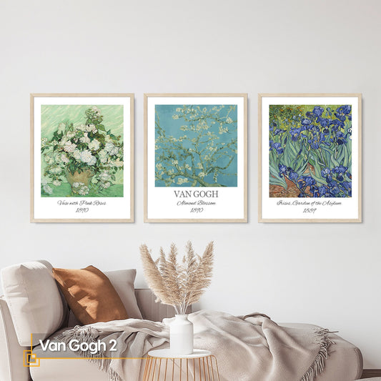 Van GOGH Gallery Wall Set of 3 FRAMED Prints Van GOGH Exhibition Poster Set  Museum Gallery Wall Print Set Framed