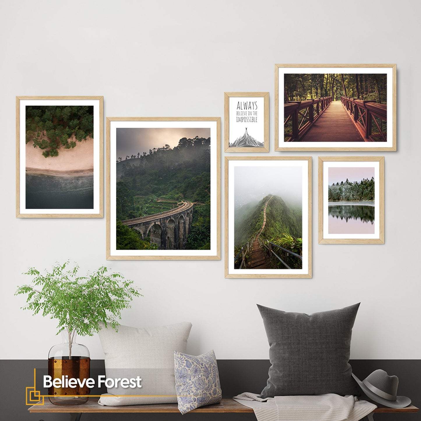 FRAMED Nature Landscape Wall Art Set of 6 Mountain Wall Art 6 Piece Art Prints Framed Forest Wall Art Large Wall Art Gallery Poster Set