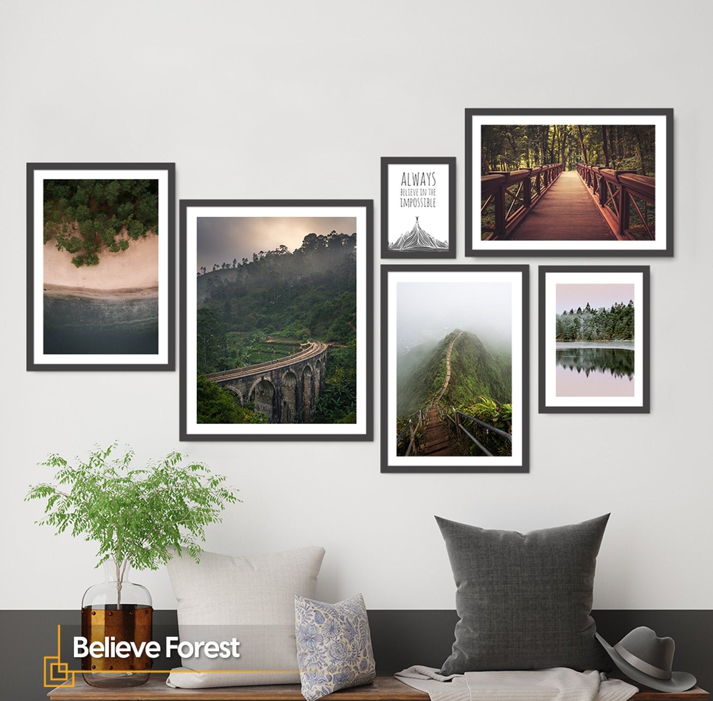 FRAMED Nature Landscape Wall Art Set of 6 Mountain Wall Art 6 Piece Art Prints Framed Forest Wall Art Large Wall Art Gallery Poster Set