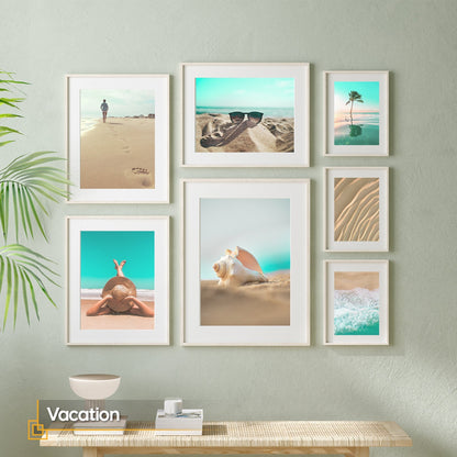 Vacation - Neutral Coastal Gallery Wall Set of 7 Pieces FRAMED