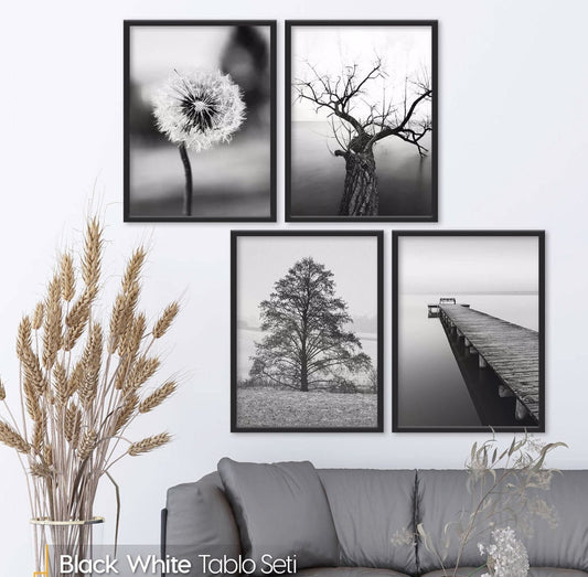 Black White - 4 Pieces Wooden Framed Landscape Wall Gallery Set