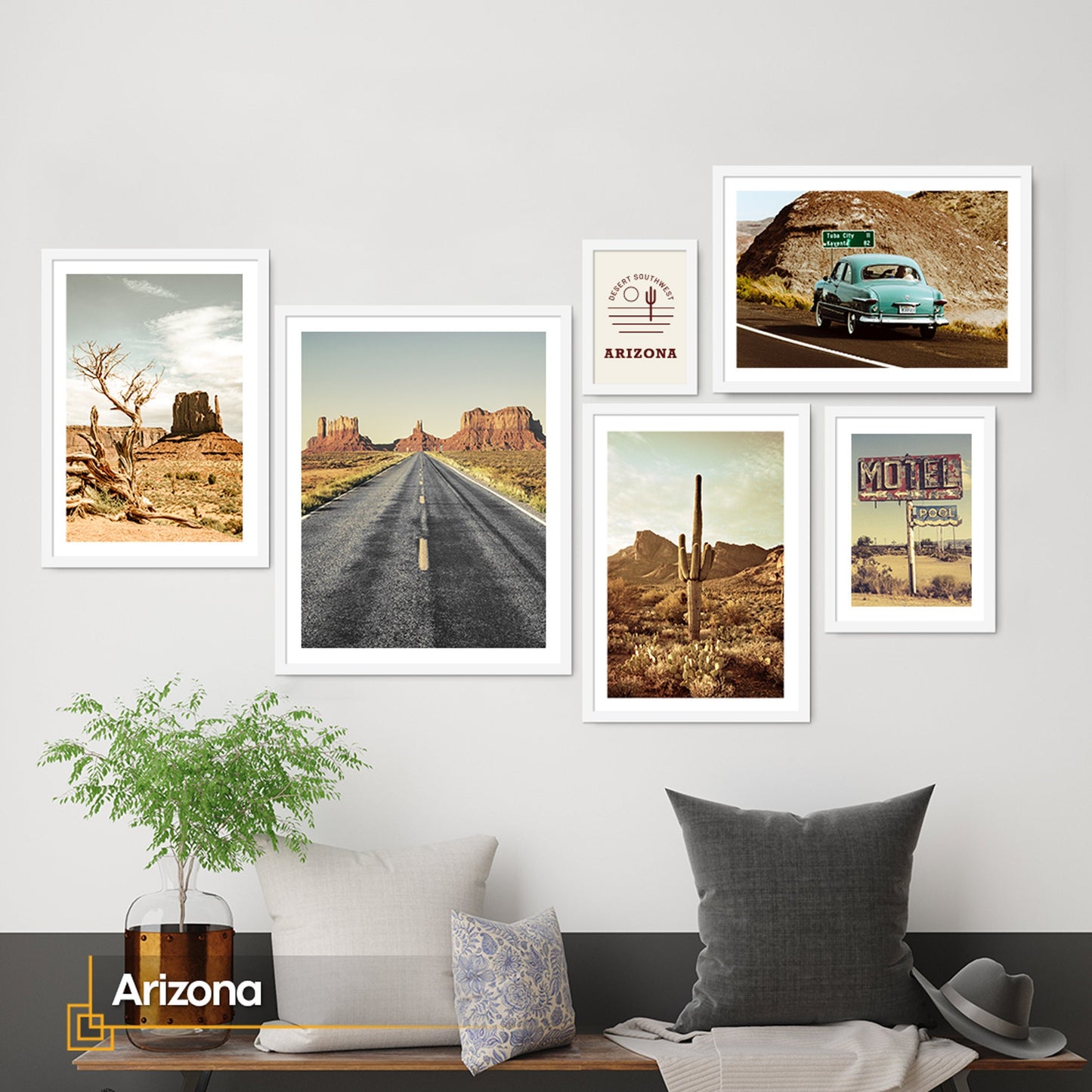 FRAMED Art Print Set of 6 Arizona Desert Gallery Wall Art Arizona Framed Poster Desert Framed Prints Boho - Southwestern Travel Wall Art