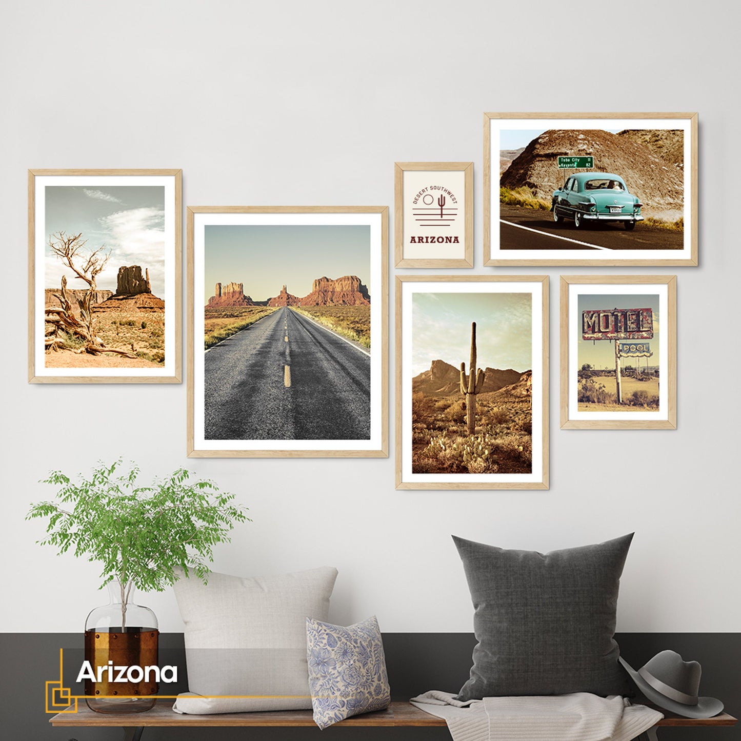 FRAMED Art Print Set of 6 Arizona Desert Gallery Wall Art Arizona Framed Poster Desert Framed Prints Boho - Southwestern Travel Wall Art