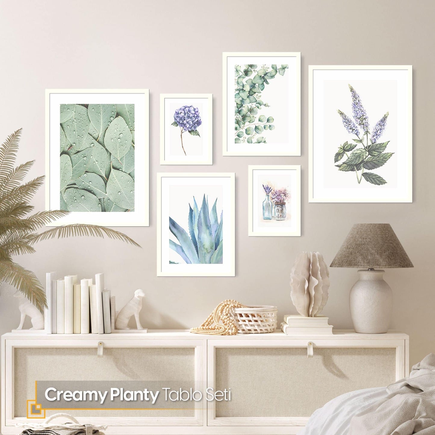 Creamy Platy - 6 Pieces Gallery Floral Wall Art FRAMED